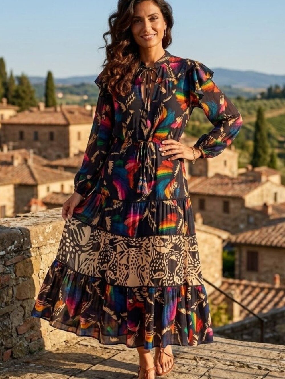 Farm Rio Black Macaws Flight Ankle Dress